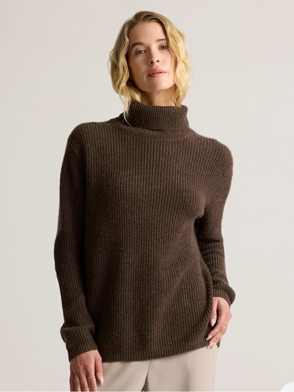 Quince Mongolian Cashmere Fisherman Turtleneck Sweater